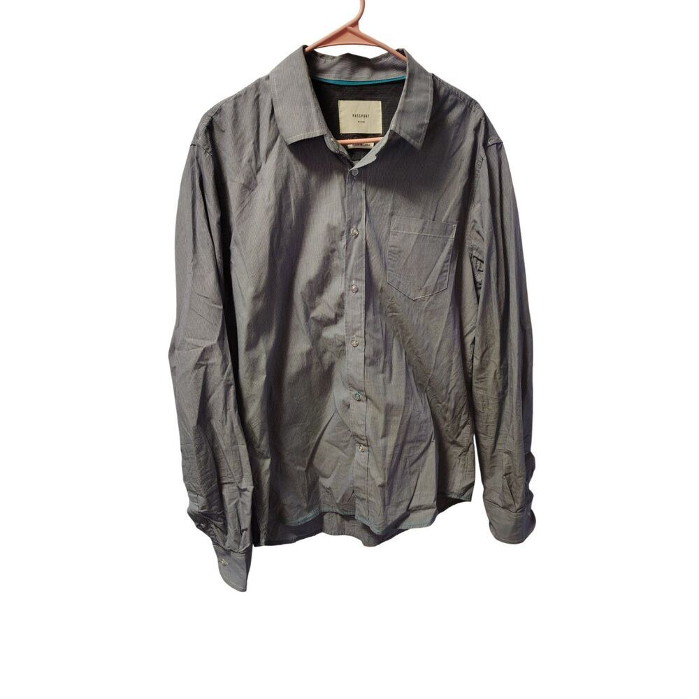 Passport Medium Blue Stripe Button Up Long Sleeve‎ Shirt